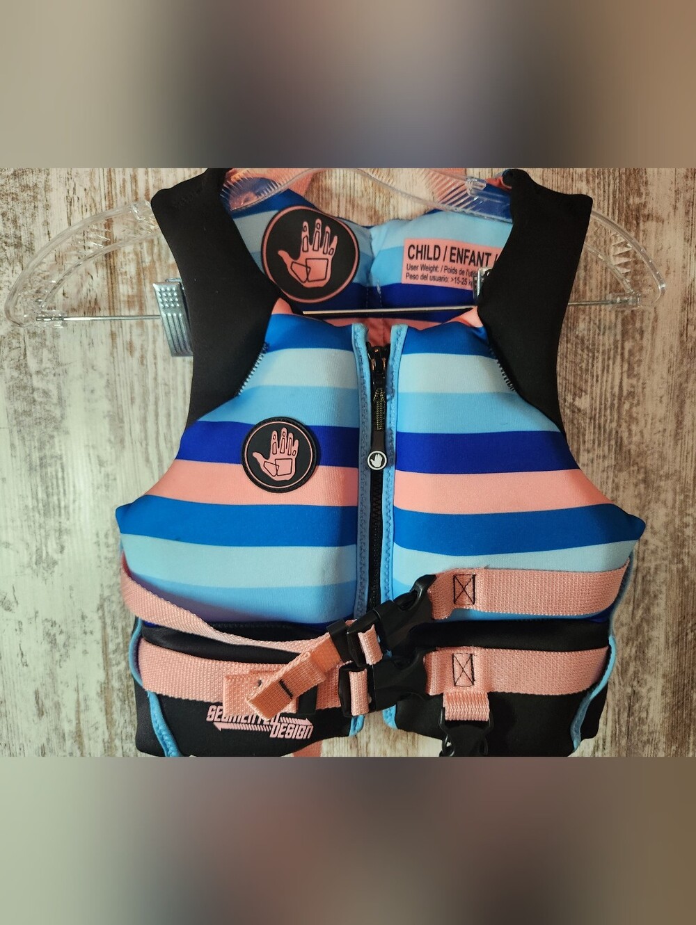Body Glove Kids Infant Swim Boat PFD Life Vest in Blue and Pink Stripes Like New